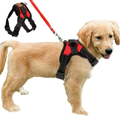 FUNKEEN PET HOUSE No-Pull Padded Adjustable Dog Harness Training Walking Chest Strap Vest Harness(L, Red)