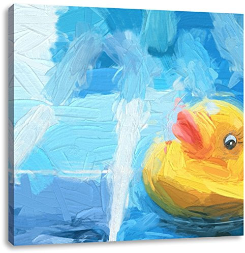 Pixxprint Quietsche Ente im Wasser, Größe: 60x60, Leinwandbild Quadratisch, Wandbild, Kunstdruck, fertig bespannt