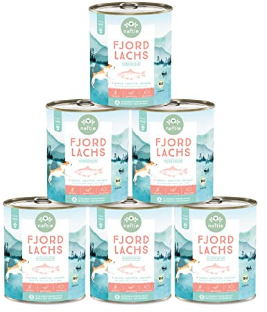 naftie Bio Hundefutter Fjord Lachs - Premium Nassfutter Menü mit Lachs-Fisch & Quinoa für Adulte Hunde - getreidefrei glutenfrei purinarm - 6X 800g