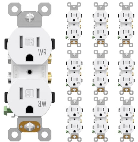 AIDA 15 Amps Outlets Duplex Electrical Receptacle Outlets,Tamper Resistant & Weather Resistance Electrical Receptacle, 2 Pole,3-Wire, Self-Grounding, NEMA 5-15R,UL Listed (10 Pack, White)