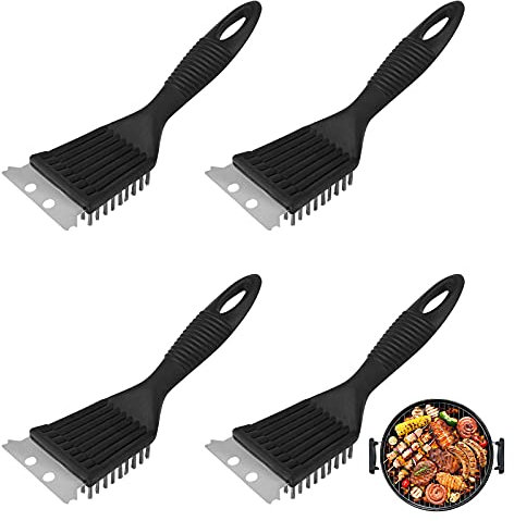 Jubaopen 4pcs Spazzole per Griglia Raschietto Spazzola per La Pulizia di Barbecue con Manico Professionale Strumento per Griglia a Gas Carbone Porcellana Infrarossi con Setole in Acciaio Inox 201