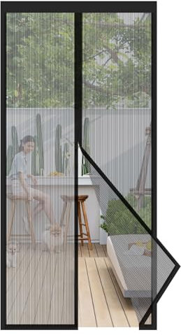 Sekey Mosquitera Magnética Poliéster Reforzado Resistente a Garras de Gato 160x230cm - Anti-Insectos Adhesiva para Balcón, Terraza, Sótano, Negro
