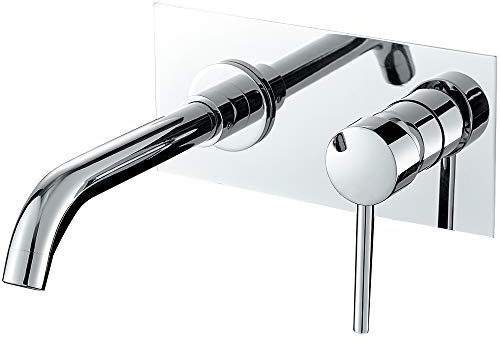 VALAZ Rubinetto Bagno Lavabo a Muro Cromato | Miscelatore Lavabo Bagno Acqua Fredda e Calda, Risparmio Acqua | Installazione Facile | Ottone, Inossidabile, Elegante, Becco 21cm, Serie Jucar