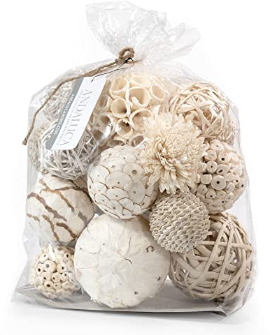 ANDALUCA Grandes Boules décoratives pour Remplissage de Bols, Blanc et crème (Blanc Naturel)