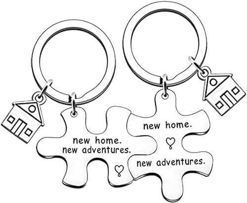 TOFBS Porteclés Puzzle Acier Inoxydable Maison Gravé Pendentif Couple Amitié Déménagement Souvenir Accessoire