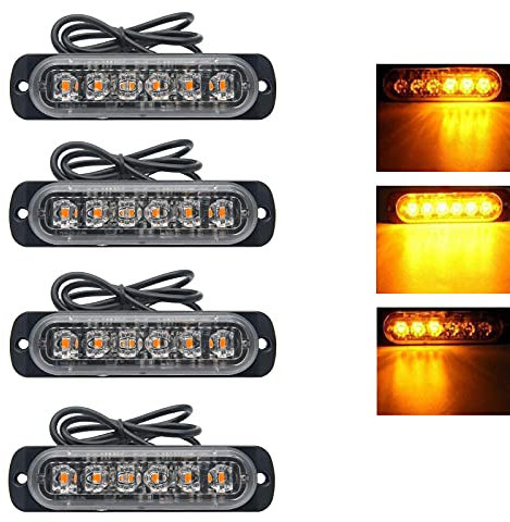 RIGIDON 4 Pz Arancione 6 LED Lampada di Emergenza Strobo Barra Luminosa, 12V 24V Impermeabile Luce Lampeggiante per Camion Auto Trattori Elevatori SUV 4x4 Veicolo