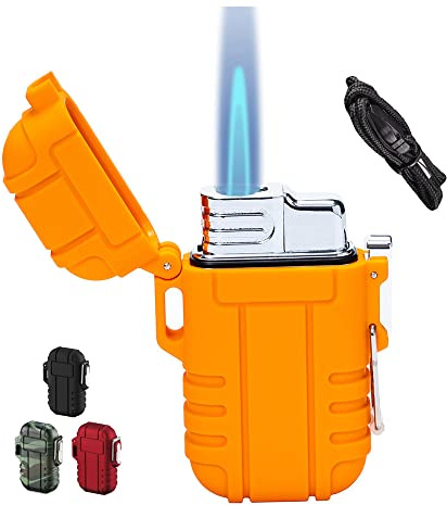 BTXYM Torch, Refillable Mini Butane Lighter with Safety Lock, Waterproof and Windproof Gas Lighter with Adjustable Jet Flame, Gift Box, Yellow