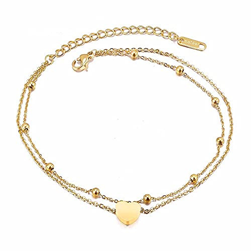 Kim Johanson Edelstahl Damen Fußkettchen *Heart* in Gold mit einem starken Karabinerverschluss inkl. Schmuckbeutel