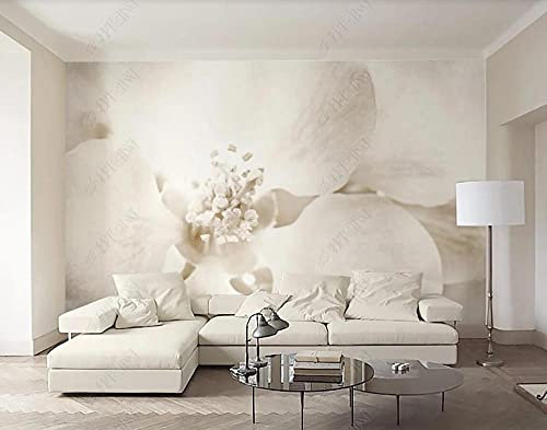 Papier Peint Panoramique Tapisserie Murales 3D Fleurs Blanches Papier Peint 3D Intissé Décoration Murale