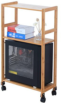 Soporte CPU Bajo Mesa Móvil ordenador personal Tower Stand Mulilayer UPC Carrito de pie, con 4 ruedas de ruedas de ruedas de madera soporte de piso de escritorio de madera con ventilación Soporte para