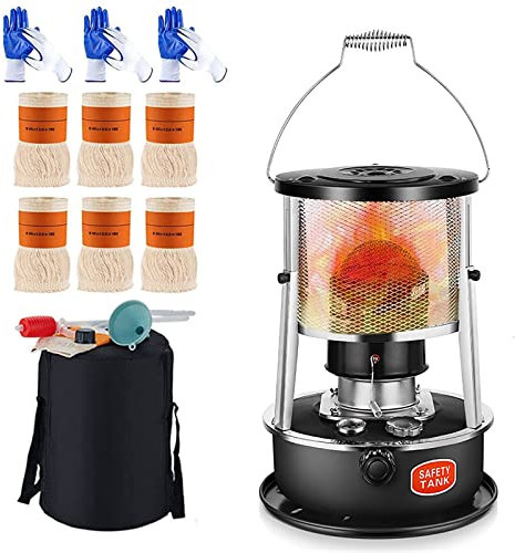 BeiLiHe Petroleumofen für Innenräume, 4.5L Petroleum Heizung, 2600 W Tragbarer Badezimmer Petroleumheizung, 360 ° Mobile Heizung mit 6 Ersatzdochten und 3 Handschuhe, für Camping Zeltheizung Kochen