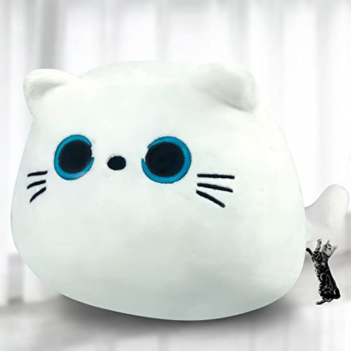 Kyduu Cojín de Peluche, Animales de Peluche, Muñeca de Felpa, Peluche de Animal, Peluche de Gato Blanco Almohada Kawaii Cat, Regalos Cojín, Juguetes de Peluche (600g)