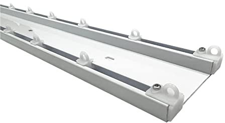 GLOBALCORPORATION Binario per tende a soffitto doppio in alluminio bianco con scorrevoli da interno sopratende arricciate a 2 canali bastone per tenda su misura moderni scorrimento (150 centimetri)