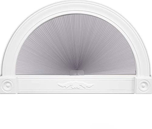 LUCKUP Lichtfilter-Vorhänge für Bogenfenster, halbrund, rund, Plissees (Radius: 61 cm), zweifarbig, halbrund, zellulär, einfach zu schneiden und zu installieren, Grauweiß