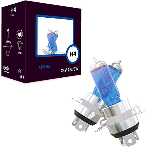 LIGHTWORLD24 2 x H4 24V 75/70W HALOGENLAMPE GLÜHLAMPE GLÜHBIRNE LAMPE BIRNE XENON STYLE für LKW Nutzfahrzeuge BUS TRAKTOR Scheinwerferlampe Fernlicht-Abblendlicht