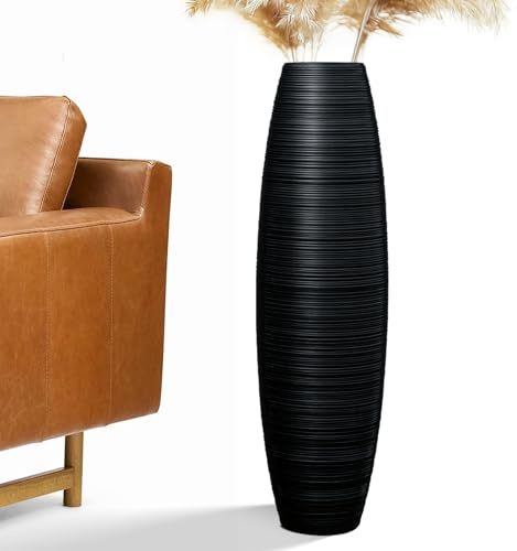 Rocendlor Tall Floor Vase, 27.5 inches (70cm, 2.3FT) Floor Vase Sturdy, Luxury, Textured for Decorative Branches Dried Flowers, Tall Vases for Rustic Living Room, Home Decor, Resin Black Vases