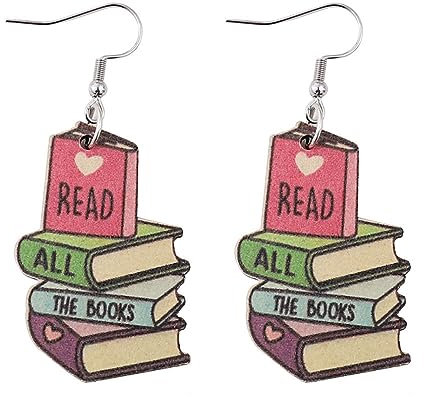 Guoguonb 1 pair of personalised wooden earrings with stainless steel hooks Love textbook earrings Gifts for teachers and classmates for graduation and back to school