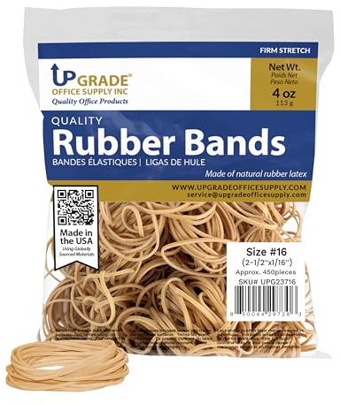 Upgrade Office Supply UPG23716 Rubber Bands, Office Supplies, Size #16 (2-1/2 in x 1/16 in), 450 Bands, 1/4 lb Bag, USA