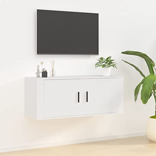 AUVYI TV-Wandschrank Weiß 100x34,5x40 cm Aufbewahrungsschrank Kitchen Cabinet Fernseher Schrank Hängeschrank Wohnzimmer Eckschrank Lowboard Nachttisch Holz Wohnwand Modern