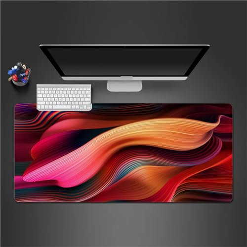 QiHon Gaming Mauspad XXL Orangerote Zusammenfassung Großes Mauspad Schreibtischauflage mit Vernähte Kanten Einer speziellen Oberfläche verbessert Geschwindigkeit und Präzision 600x300x2mm