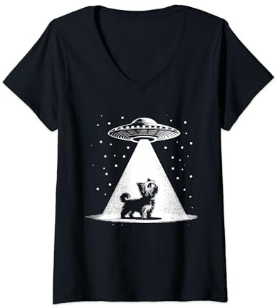 Womens Teacup Yorkie Mom Dad Dog - Funny Alien UFO V-Neck T-Shirt