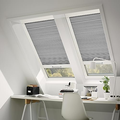 Moonice Kabellos Dachfensterrollos Blickdicht Thermo Wabenplissee Sonnenschutz Fensterrollos für die Decke Maßgefertigte Rollos für schräge Fenster - Sondergrößen (Grau)