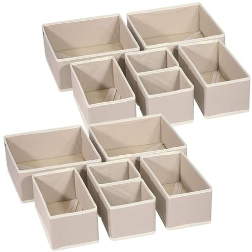wintfarm Clothes Drawer Organisers,12 Pack clothes storage organiser,Folding draw organisers,Drawer Dividers,for Bedroom Fabric Underwear Organiser,Shirt,Underwear,Clothes Organiser (khaki)