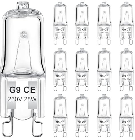 AUZOSL G9 Halogen Leuchtmittel, 25W, 230V, Energiesparend, Dimmbar, 480lm, Warmweiß 2700K, für Backofen, Mikrowelle, Herd, 12 Stück