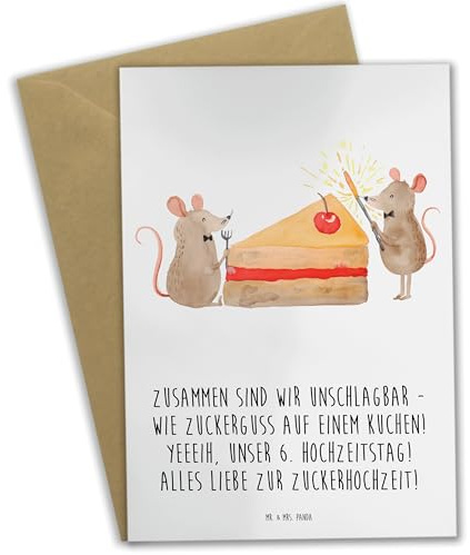 Mr. & Mrs. Panda babykarte 6. Hochzeitstag Zuckerhochzeit - Geschenk, Heirat, Geschenke, Partnerschaft feiern, genesungskarte, weihnachtskarten, Heiraten, dankeskarten, vatertagskarte, osterkarte