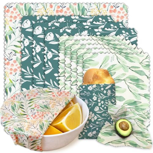abejawrap Beeswax Food Wrap, Reusable Beeswax Wraps Storage Set 9-Pack (5S 3M 1L), Organic and Beeswax Wraps Reusable, Sustainable Alternative/Flowers Grass
