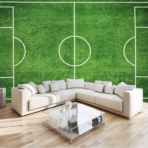 Green Wallpaper Mural Football Field Geometry 3D Non-Woven Premium Wall Mural, Removable Photo Wallpaper & Art Print for Living Room Bedroom & Kids' Room Decoration Poster W400 X H280 Cm