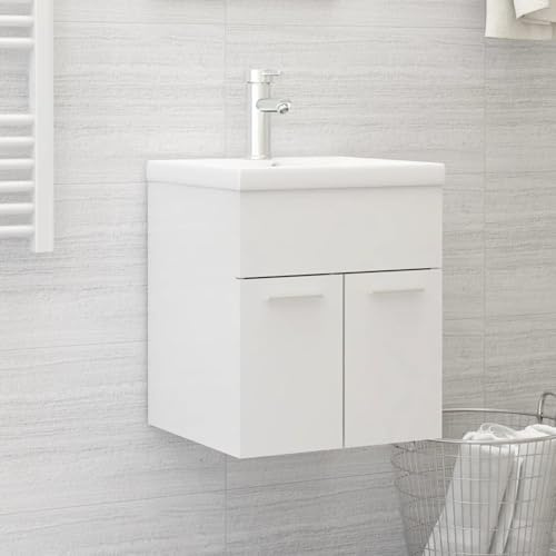 Iiaky Waschbeckenunterschrank Hochglanz-Weiß 41x38,5x46cm Badezimmer Unterschrank Schubladen