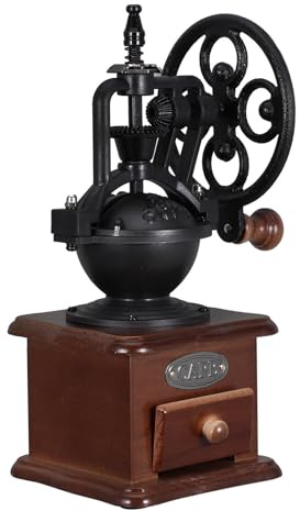 OKUMEYR Manual Wood Coffee Grinder Hand Crank Coffee Bean Grinder Wooden Base Drawer Manual Mill Dry Spices Portable Kitchen Business Travel