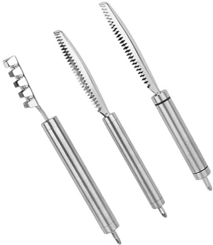 OFFSCH Squamatore per Pesci in Acciaio 3 Pezzi Set, Utensili da Cucina Resistenti Lame Affilate, Impugnatura Antiscivolo per Pulizia Rapida e Manuale, per Chef e Appassionati di Pesca