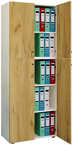 VCM Büroschrank mit 5 Fächern, moderner Aktenschrank mit Drehtüren, Maße ca. B. 70 x H. 184 x T. 40 cm – Lona 5-Fach