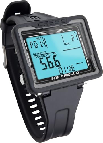 CRESSI Raffaello Diving Computer Black/Grey - Tauchcomputer Unisex mit Großem Rechteckigem Bildschirm mit Hohem Kontrast für Maximale Lesbarkeit der Daten, Schwarz/Grau, Einheitsgröße