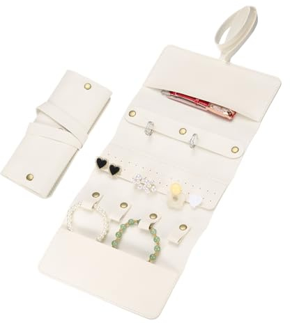 QUARKZMAN 2pz Borsa Portagioie Viaggio, Astuccio Portagioie Pieghevole Viaggio Astuccio Portagioie Portatile per Anelli Collane Orecchini Bracciali Conservazione Gioielli, Beige