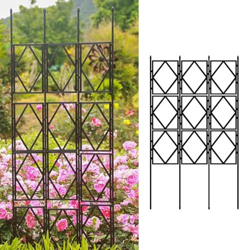 DMCHENGMA Gartenspalier für Kletterpflanzen im Freien, Metall-Blumenständer, Spalier für Weinreben, Tomaten, Bohnen, Rahmen, Laube, Pflanzenstützgestell, Schwarz(60CMx120CM(2FTx4FT))