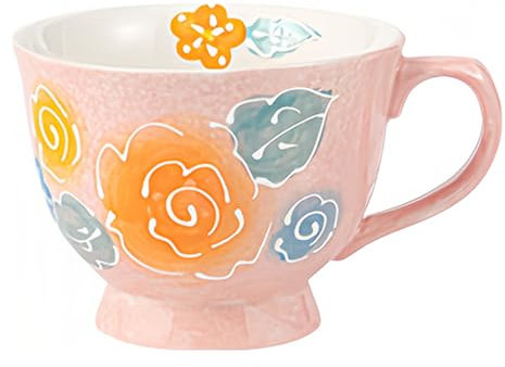 Dowbom Tazza da zuppa in ceramica con manico a forma di fiore, piccola ciotola da 500 ml, tazza da caffè e microonde (rosa)