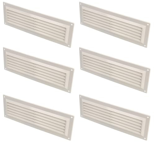 Amig - Pack de 6 Rejillas Rectangulares de Plástico con Mosquitera - Rejillas de ventilación para salida de aire - Ideal para techo de cocina y baño - Medidas: 260 x 90 mm - Color: Blanco