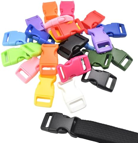 BFUZXY 50 Stück Kunststoff Schnallen und Verschlüsse,10 MM Klickverschluss,Steckschnalle,Paracord Verschluss,Rucksack Schnalle,Farb Mix Paracord Zubehör,Steckverschluss für Armbänder,Regenschirm Seil