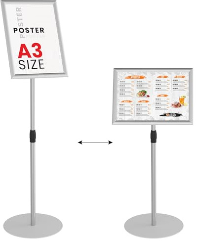 ALLboards Leggio porta menù da esterno A3 struttura a scatto in alluminio argento