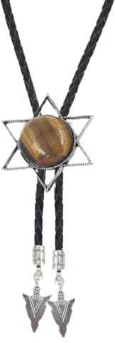 Bolo-Krawatte Leder mit Tigerauge Bolo tie Halloween Krawatte Cowboy Western Cowboy Krawatte Halskette Lariat Halskette Schwarz Leder Rodeo Anhänger für Damen und Herren