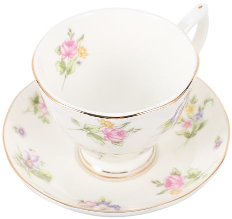 BIUDECO Tasse à Café Soucoupe En Porcelaine Anglaise 150 Ml Ensemble 2 Pièces Blanc Crème Résistant à La Chaleur Pour Maison Bureau Café Avec Plateau Thé Après-midi