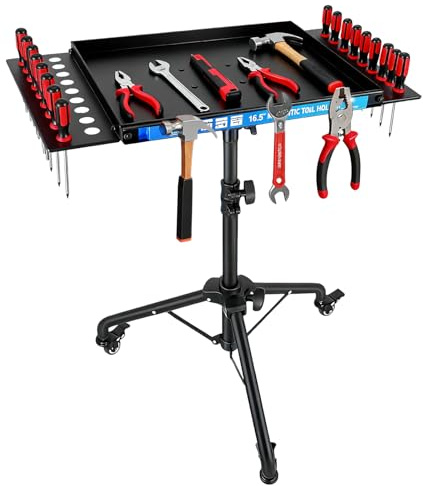 Mobile Werkbank mit Rollen, Höhenverstellbarer Werktisch mit Magnetstreifen, multifunktionale Arbeitstisch für die Garage, Reparatur Werkstatt Haushalt DIY