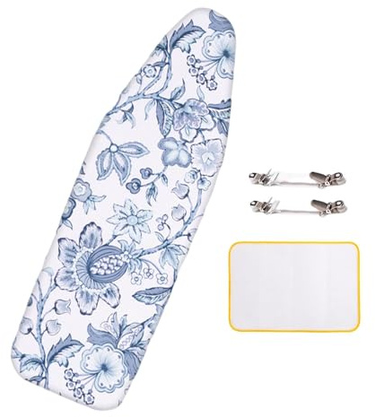 Scorch-Resistant Ironing Board Cover Standard Size Ironing Board Covers With Thick Cotton Padding Elastic Tightening Breathable Heat And Fade-Resistant(White blue,114x46cm)