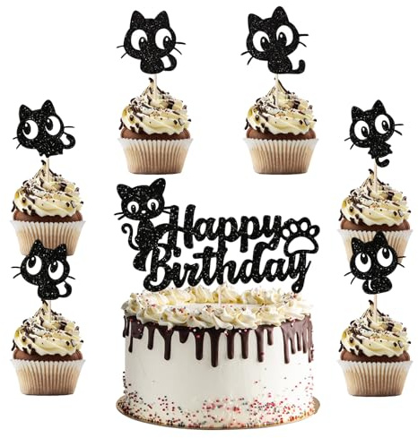 25 Stück Cupcake Süß Katze Tortendeko Kätzchen Cake Topper Schwarz Kätzchen für Katzenliebhaber Kätzchen Thema Babyparty Kinder Geburtstag Hochzeit Party Dekorationen Zubehör