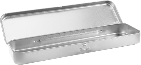 BESTonZON Metal Pencil Box with Lid, Rectangular Single-Layer Stationery Case for Boys and Girls and Students, Silver Metal Storage for School