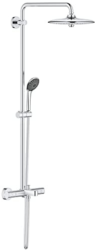 GROHE Colonne de douche mitigeur thermostatique bain douche Vitalio Joy 260, tête de douche 260mm, barre douche orientable, pommeau de douche Vitalio Joy 3 jets, chromé, 27860001 (Import Allemagne)