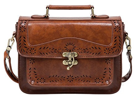 ECOSUSI Damen Umhängetasche Vintage Leder Schultertasche Kleine Crossbody Bag Damen Handtasche Klein Messenger Tasche Braun